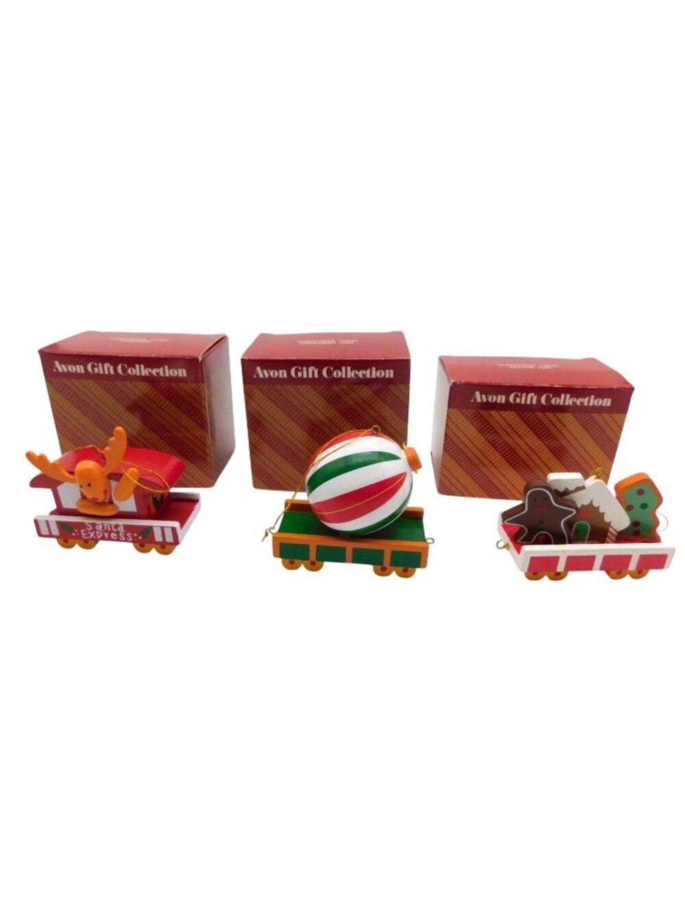 Avon Collection Christmas Train Ornament Set Santa Express Cookie Car Caboose